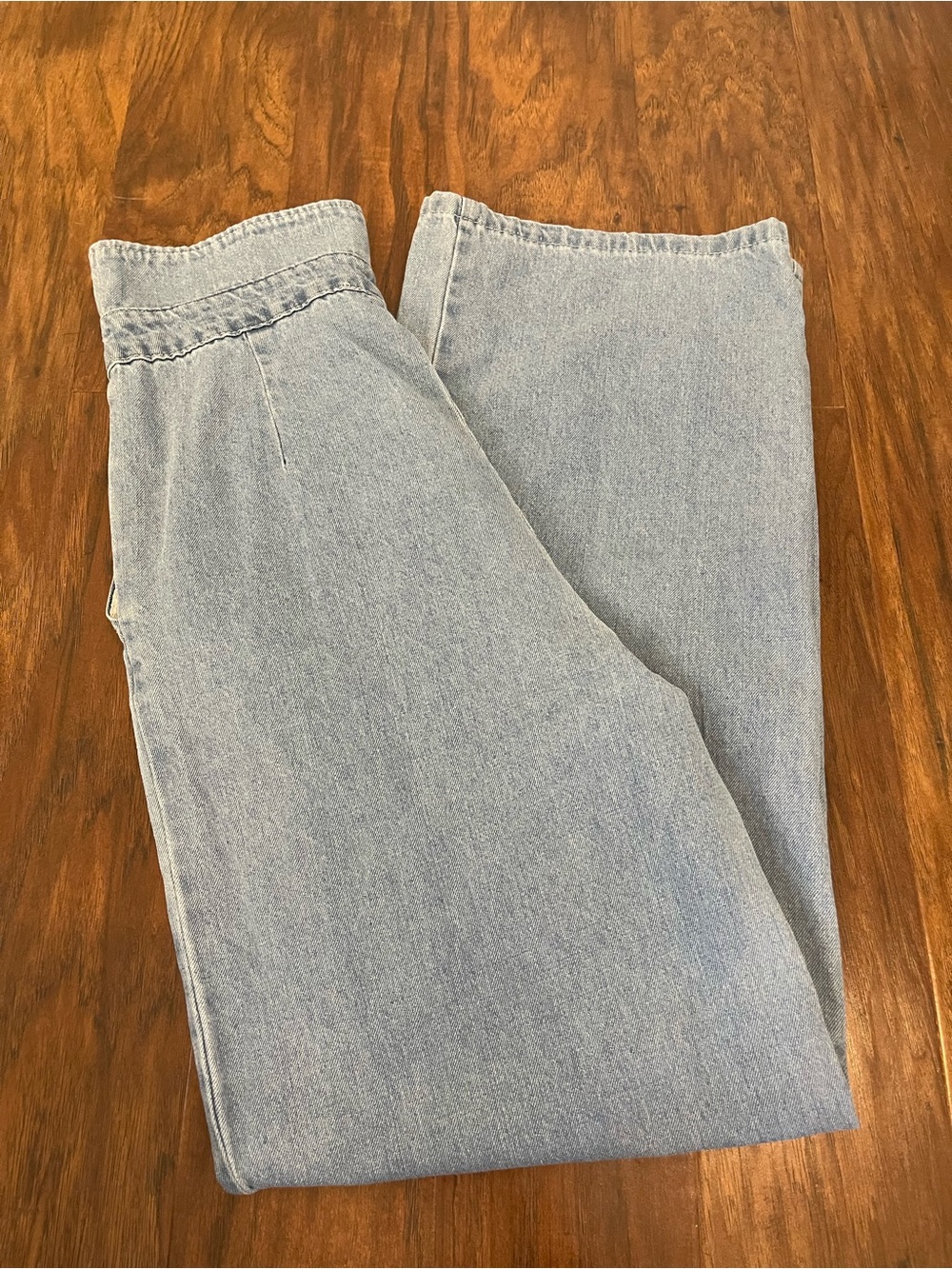 PacSun Retro Y2K Light Blue Fold‑Over Trousers - Denim Wide Leg - Size Small